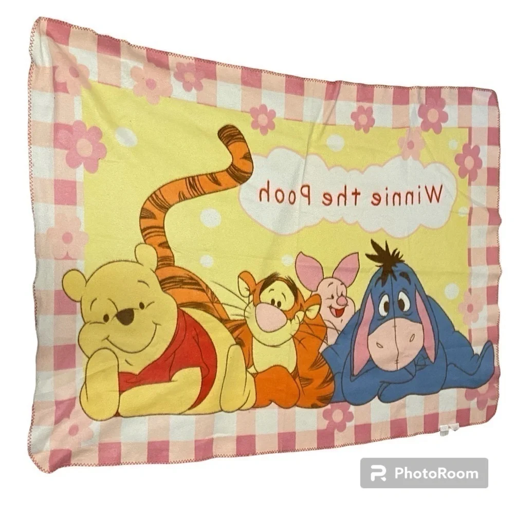 Vintage Winnie the Pooh Fleece Blanket Tigger Eeyore Piglet Yellow Orange